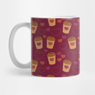 Cute Latte Heart Pattern - Maroon Mug